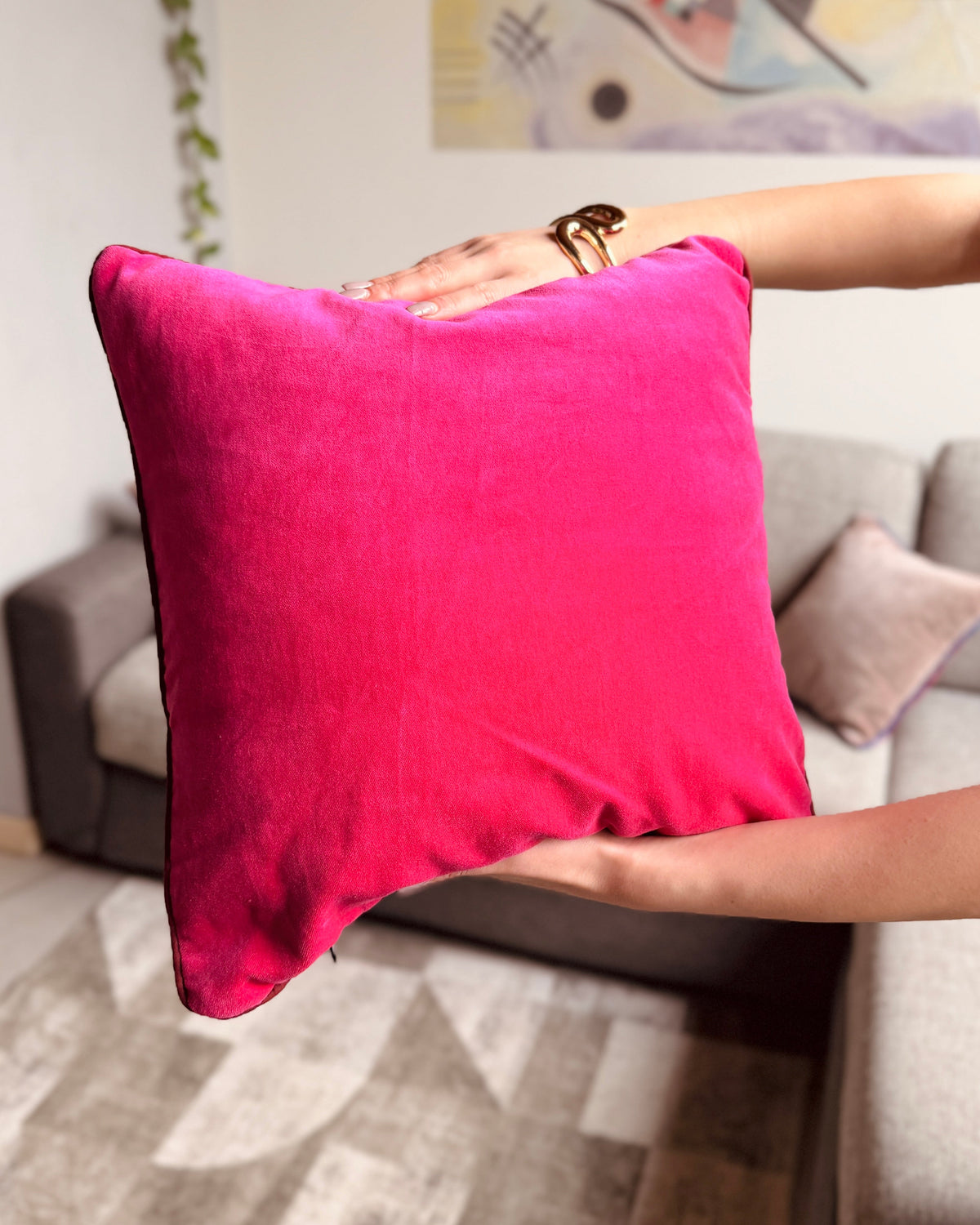 Set di 2 Federe Copricuscini Reversibili 40x40 in Velluto – Ottanio e Fucsia